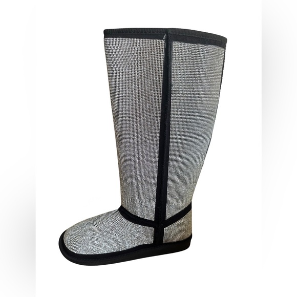 Shoe Dazzle Priya Flat Rhinestone Tall Faux Sherling Boots - Picture 1 of 10